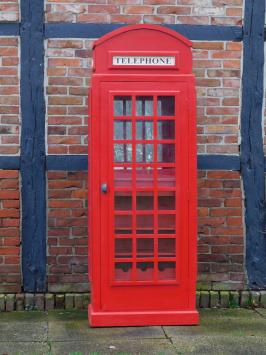 Antieke telefooncel, rood, van hout, zoals voeger, kast / wijnkast!