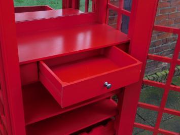 Antique telephone booth, red, made of wood, like jointer, cupboard / wine cabinet!