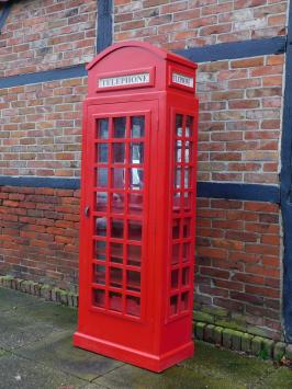 Antieke telefooncel, rood, van hout, zoals voeger, kast / wijnkast!