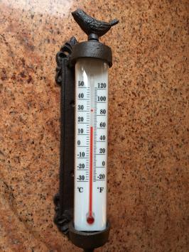 Rahmenthermometer mit Vogel - Gusseisen - wetterfest