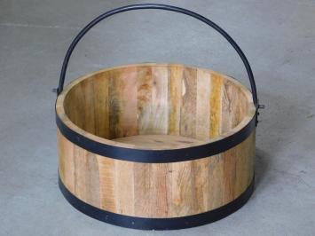 Flower bucket-bucket tub - mango wood - with black metal