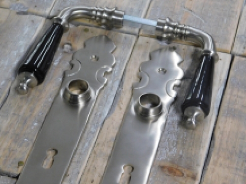 Set of door hardware BB 72 - matt nickel - with black porcelain handles