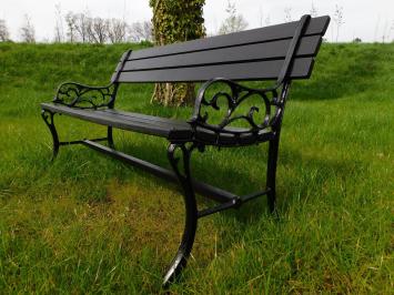 Garden bench, black wood, classic vintage bench, cast iron supports