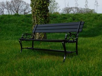 Garden bench, black wood, classic vintage bench, cast iron supports