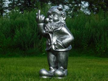 Garden Gnome Middle Finger XL - 80 cm - Silver Grey with Black - Polystone