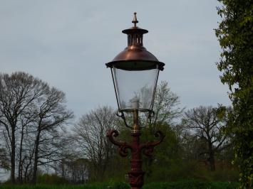 Garden lantern, cast iron outdoor lamp with brass and copper lampshade