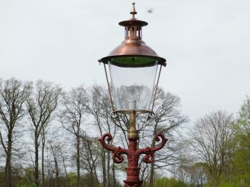 Garden lantern, cast iron outdoor lamp with brass and copper lampshade