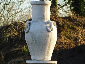Garden Vase with Rings on Pedestal - 135 cm - Solid Stone