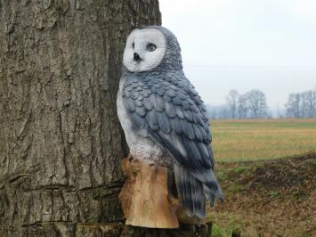 Owl on stump - grey - polystone - detailed