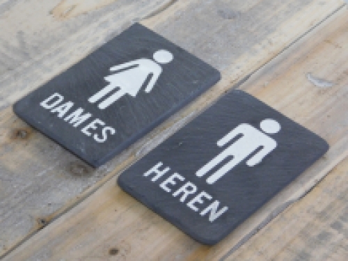 Set wc-bordjes ''Dames'' & ''Heren'' - van leisteen