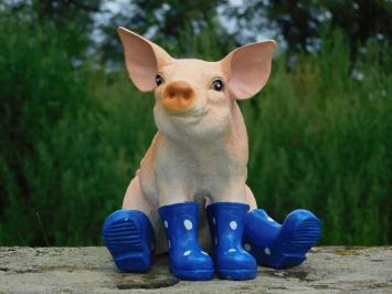 Statue Sitting Pig with Blue Boots - Polystone