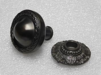 Solid Door Knob with Floral Rosette - Dark Patinated Brass