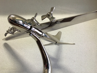 Aluminium vliegtuig groot model op statief, prachtig!