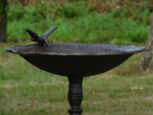 Bird bath XL - with bird - cast iron - dark brown