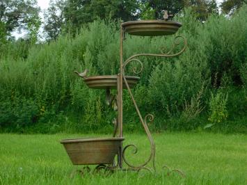 Decorative Bird feeder bath and plant stand - Iron - Green Brown