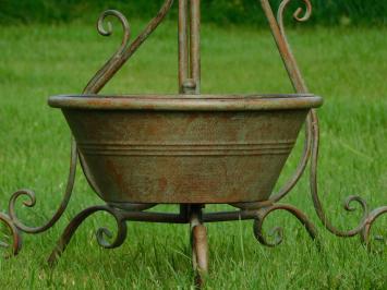 Decorative Bird feeder bath and plant stand - Iron - Green Brown
