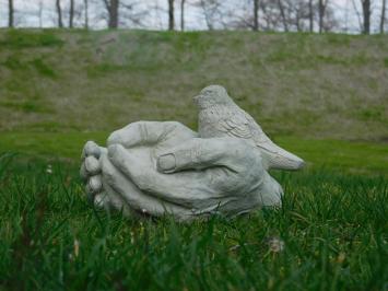 Last: bird bath - hands with bird - stone