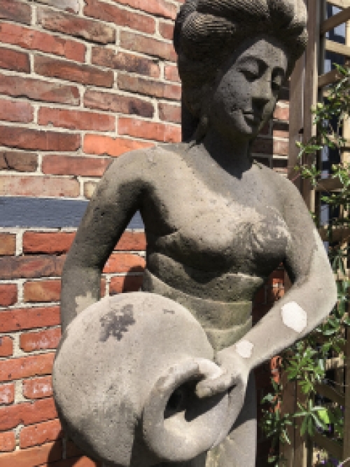 Large forsaken lava stone woman with jug, hindu statue- XL