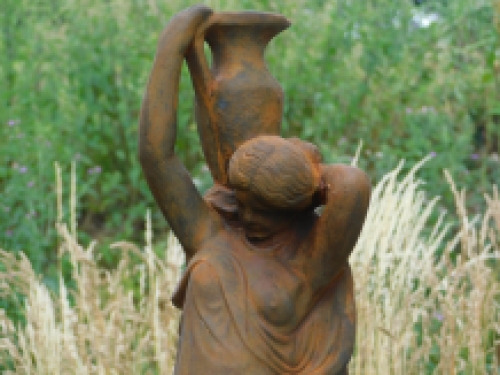 Statue water spout - lady with water jugs - solid stone - oxide