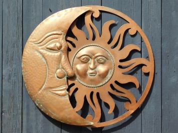 Wandornament Sonne und Mond - 60 cm - Rund - Kupferoptik