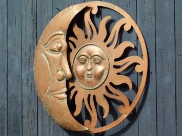 Wandornament Sonne und Mond - 60 cm - Rund - Kupferoptik