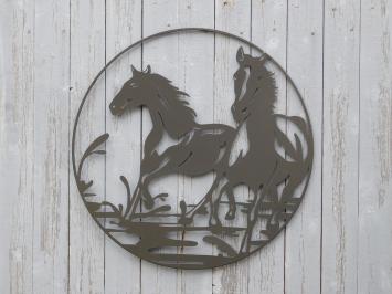 Wall ornament Horses - Black - Metal - Round