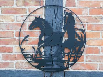 Wall ornament Horses - Black - Metal - Round