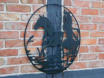 Wall ornament Horses - Black - Metal - Round
