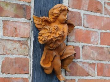 Wandengel mit Blumen – 30 cm – Gusseisen
