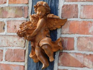 Wandengel mit Blumen – 30 cm – Gusseisen