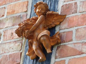 Wandengel mit Blumen – 30 cm – Gusseisen