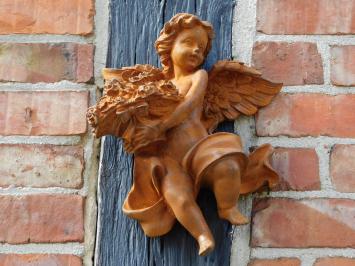 Wandengel mit Blumen – 30 cm – Gusseisen