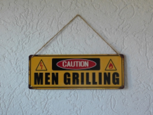 Wandbord - Caution Men Grilling - metaal