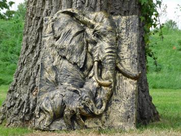 Wandbord met Olifanten - Goud met Zwart - Polystone