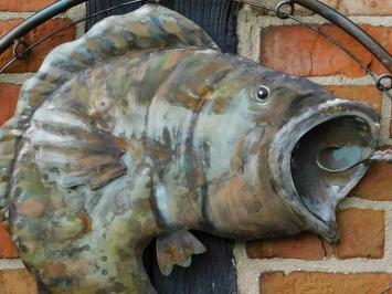 Wall decoration Carp with Fishing Rod - 55 cm - Metal