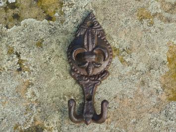 Cast iron Wall Hook with French Lily - 2-Hooks - 13 cm High - Dark brown