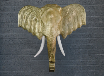 Wandornament Olifantenkop XXL - 105 cm - Lichtgoud - Polystone