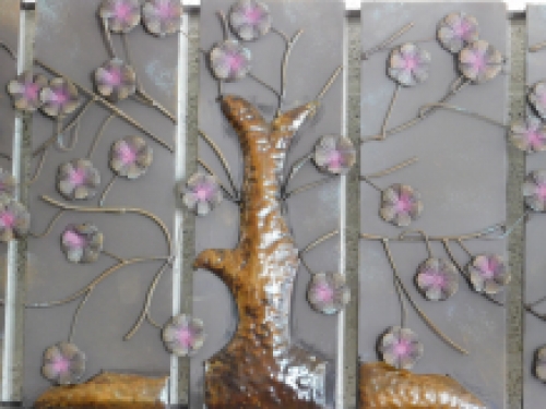 Prachtig fors wandornament metaal-5 luik, boom-metaal.