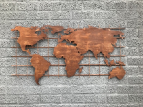 An iron wall rack with a world map on it, robust appearance