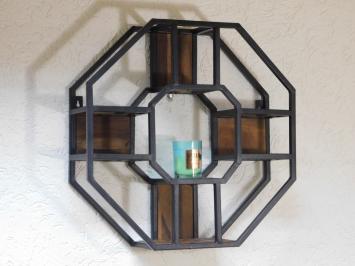 Wall rack Industrial M - octagonal - mango wood and metal