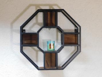 Wall rack Industrial XL - octagonal - mango wood and metal