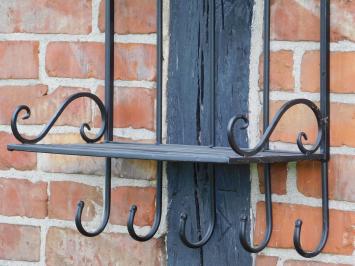 Vintage Wall Rack with Hooks - Wrought Iron brown