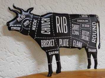 Wall sign Cow - 50 cm - Beef Parts - Metal