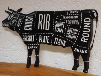 Wall sign Cow - 50 cm - Beef Parts - Metal