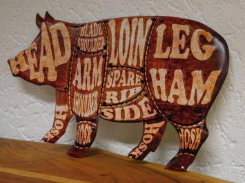 Wall Plate Pig - 50 cm - Pork Parts - Metal