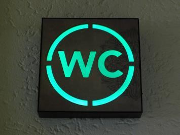 WC sign - light box - green light