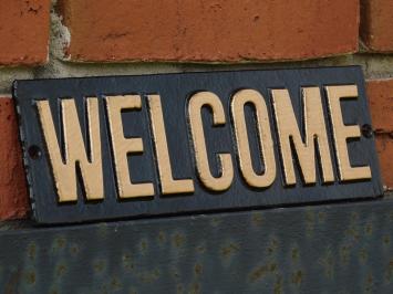 Welcome sign - cast iron - black gold - wall sign or wall sign