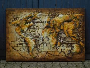 Wall ornament World map in 3D - Metal - 120x80 cm