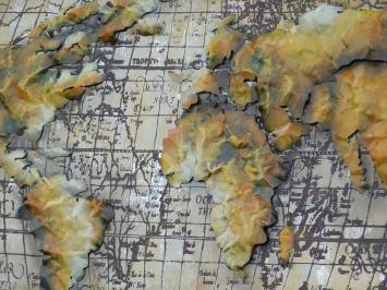 Wandornament Weltkarte in 3D - Metall - 120x80 cm