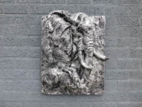 Wandbord met 2 olifanten in 3D - Zilver/Zwart - Polystone